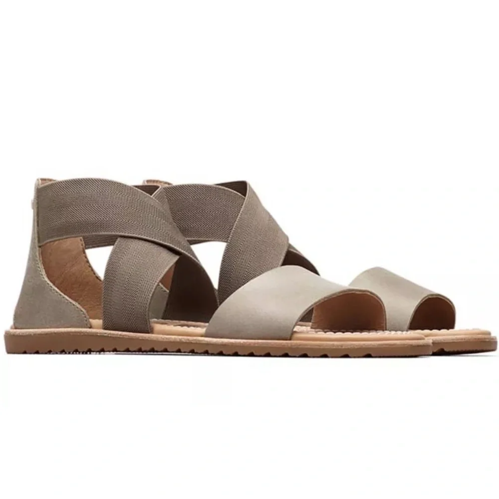 Sorel Ella Criss Cross Sandals Sage Green Suede size 8